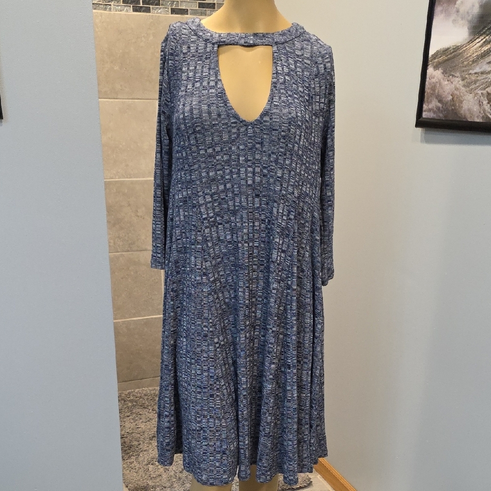 Torrid Navy Open Neck LS Ribbed Swing Dress! NWT!